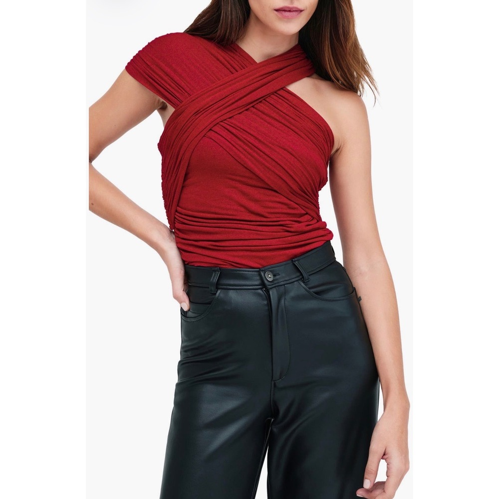 Marcella Alyssa Infinity Top Red Multi-Way Wrap Ruched Blouse NWT Sz M Luxury - Picture 11 of 16
